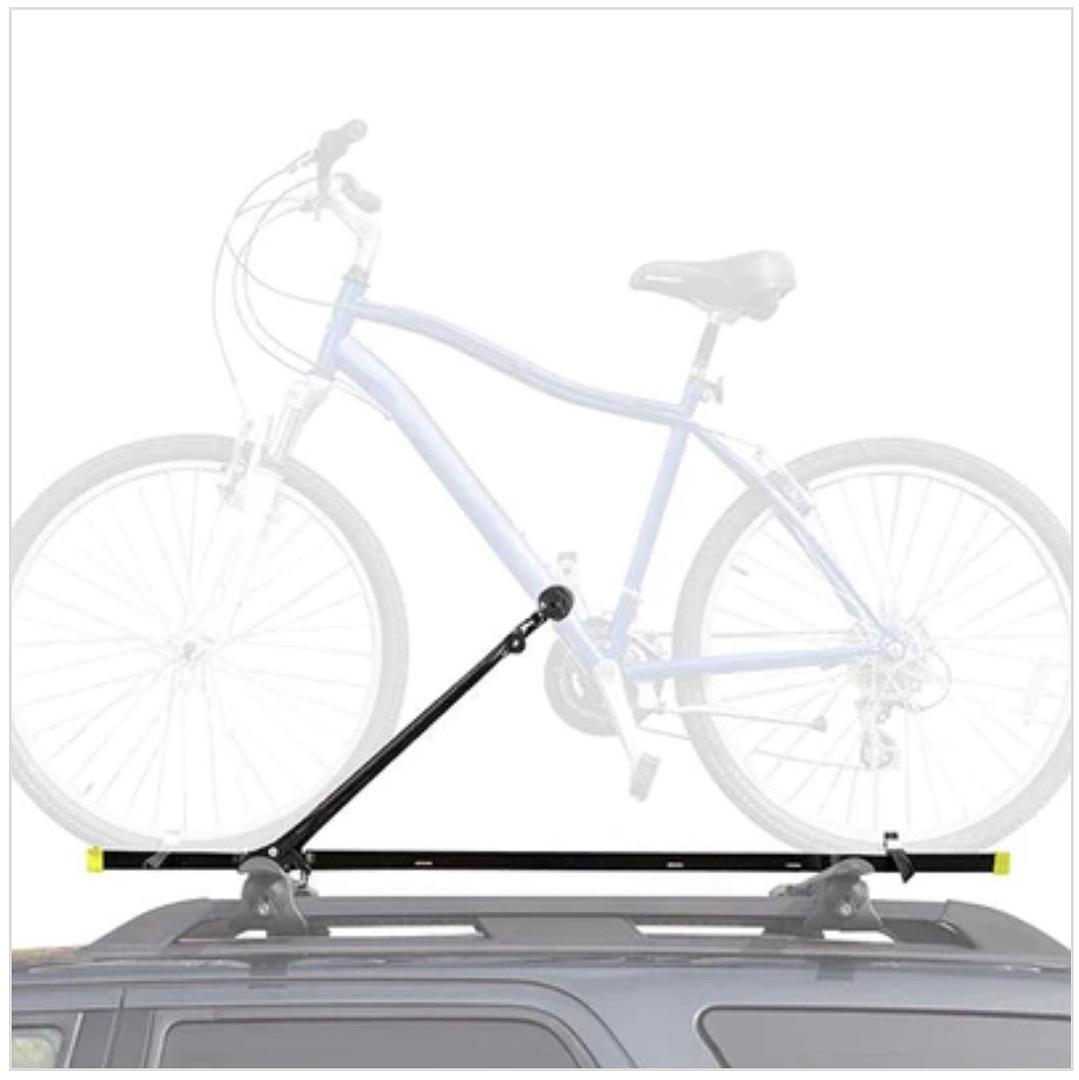 UNIVERSAL HEAVY DUTY IRON CAR ROOF TOP UPRIGHT BICYCLE MOUNT RACK W/KEY & LOCK, BLACK