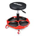 Adjustable Height Pneumatic Garage Seat Rolling Mechanic Stool with Tool Tray Storage 300lbs Max Weight Capacity (Red)