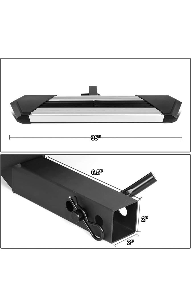 FITS 2 INCHES RECEIVERS, 35" X 6.25" STAINLESS STEEL POLISHED TRAILER TRUCK TOWING HITCH STEP BLACK/CHROME