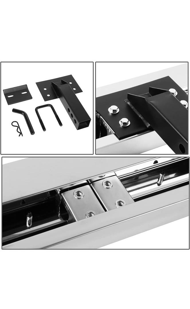 FITS 2 INCHES RECEIVERS, 35" X 6.25" STAINLESS STEEL POLISHED TRAILER TRUCK TOWING HITCH STEP BLACK/CHROME