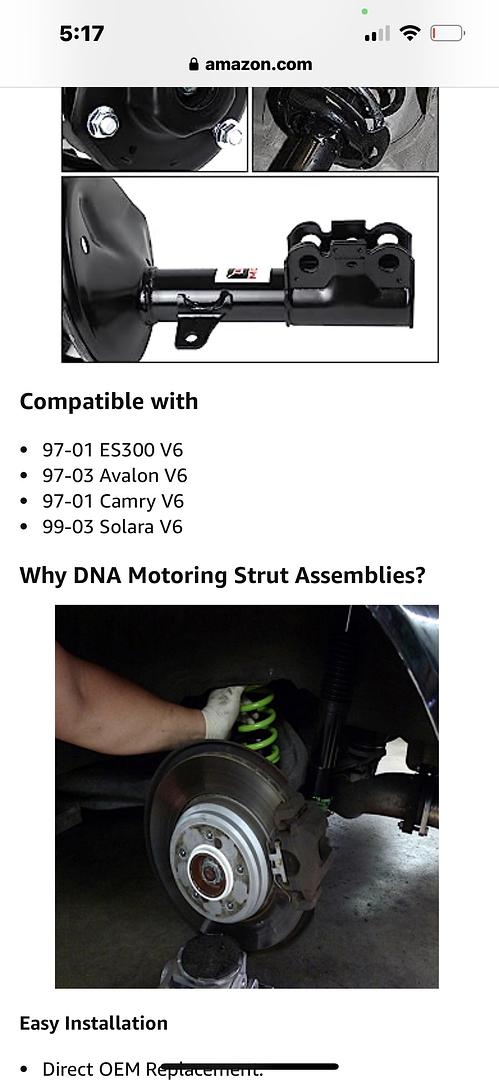 SINGLE FRONT ASSEMBLED SHOCK+SPRING [FOR 97-01 CAMRY V6]