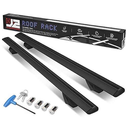 PAIR OF 55" ALUMINUM ROOF RACK CROSS BARS CARGO LUGGAGE CARRIER FOR RAISED RAILS WITH ANGLED EDGES, UNIVERSAL, 38" - 54.5" ADJUSTABLE, BLACK
