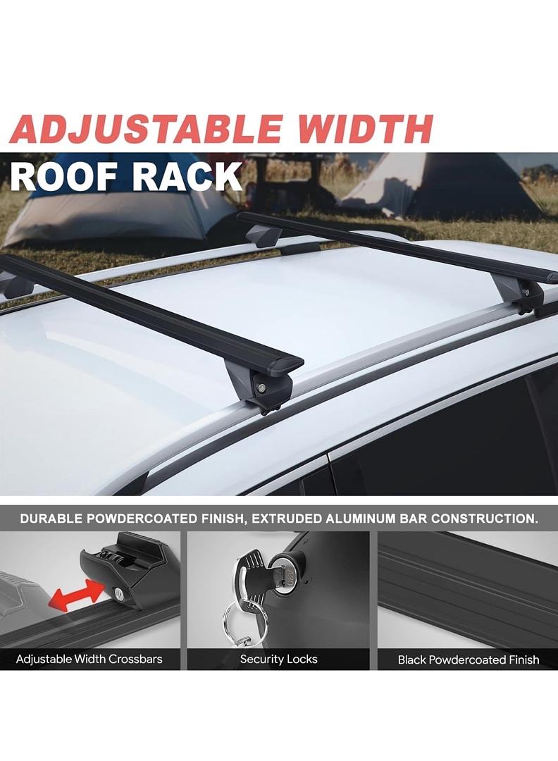 PAIR OF 55" ALUMINUM ROOF RACK CROSS BARS CARGO LUGGAGE CARRIER FOR RAISED RAILS WITH ANGLED EDGES, UNIVERSAL, 38" - 54.5" ADJUSTABLE, BLACK