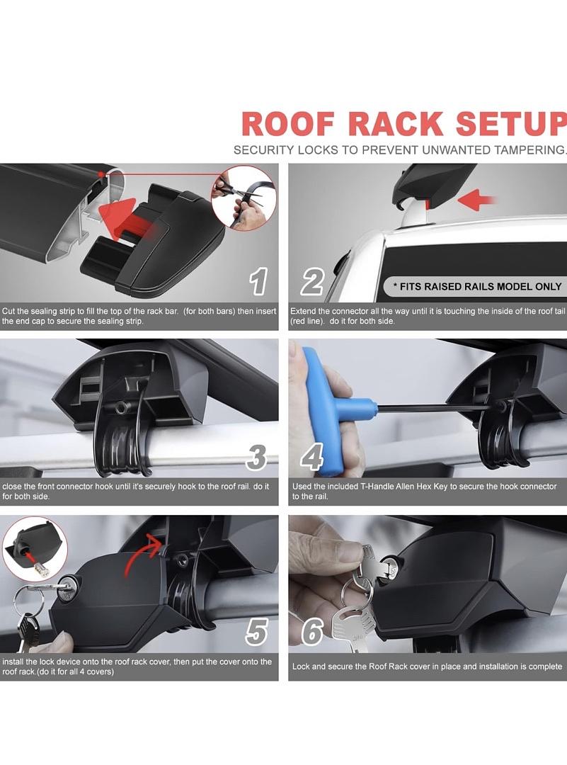PAIR OF 55" ALUMINUM ROOF RACK CROSS BARS CARGO LUGGAGE CARRIER FOR RAISED RAILS WITH ANGLED EDGES, UNIVERSAL, 38" - 54.5" ADJUSTABLE, BLACK