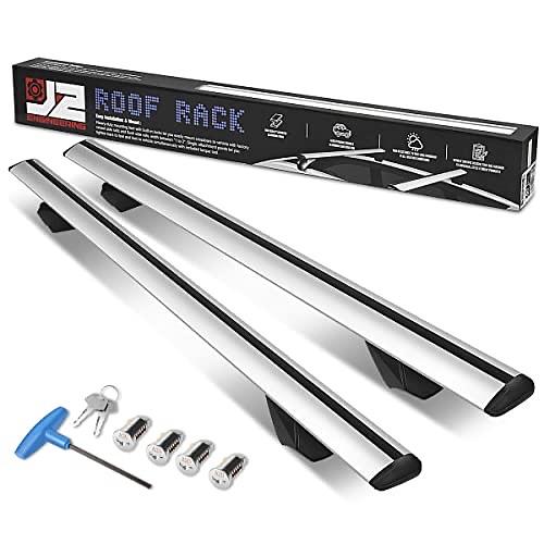 PAIR OF 55" ALUMINUM ROOF RACK CROSS BARS CARGO LUGGAGE CARRIER FOR RAISED RAILS WITH ANGLED EDGES, UNIVERSAL, 38" - 54.5" ADJUSTABLE, SILVER