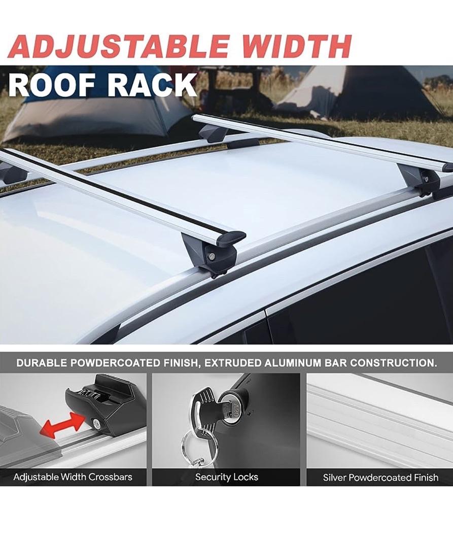 PAIR OF 55" ALUMINUM ROOF RACK CROSS BARS CARGO LUGGAGE CARRIER FOR RAISED RAILS WITH ANGLED EDGES, UNIVERSAL, 38" - 54.5" ADJUSTABLE, SILVER