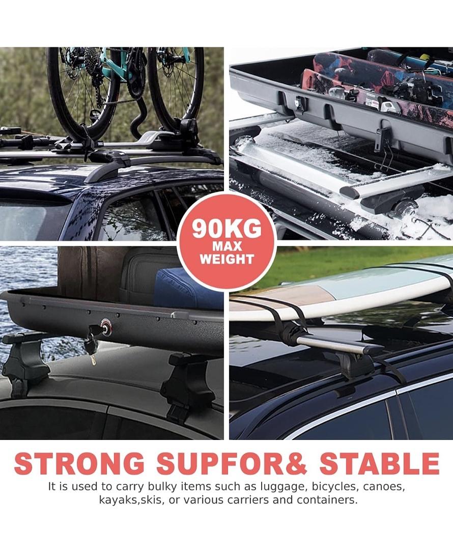 PAIR OF 55" ALUMINUM ROOF RACK CROSS BARS CARGO LUGGAGE CARRIER FOR RAISED RAILS WITH ANGLED EDGES, UNIVERSAL, 38" - 54.5" ADJUSTABLE, SILVER