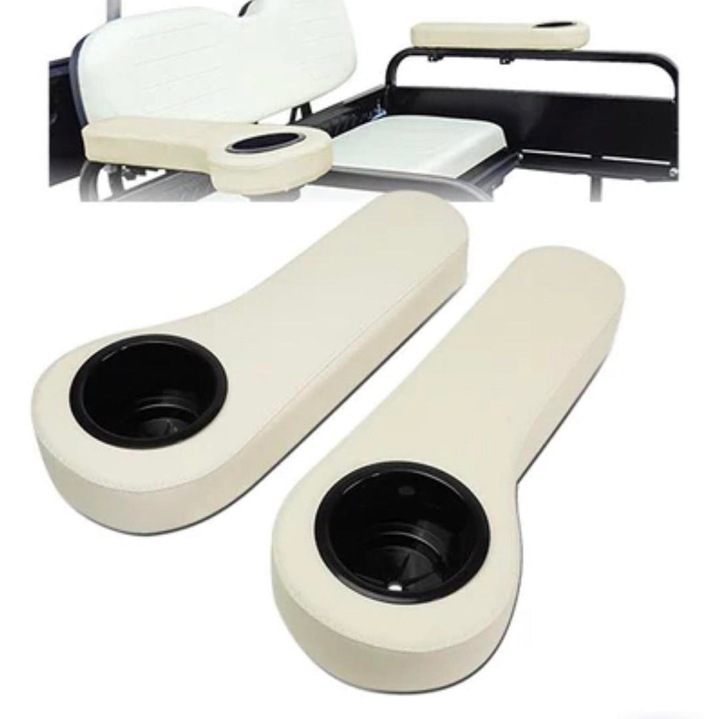 TAN GOLF CART REAR SEAT ARMREST WITH CUP HOLDER SET COMPATIBLE WITH EZGO/CLUB CAR/YAMAHA