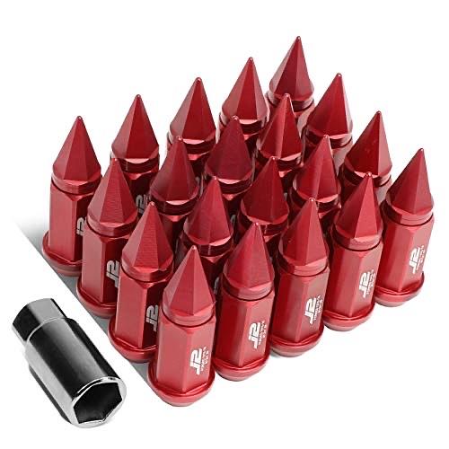 RED 7075 ALUMINUM M12 X 1.5 20PCS L: 75MM SPIKY CAP LUG NUT W/ADAPTER