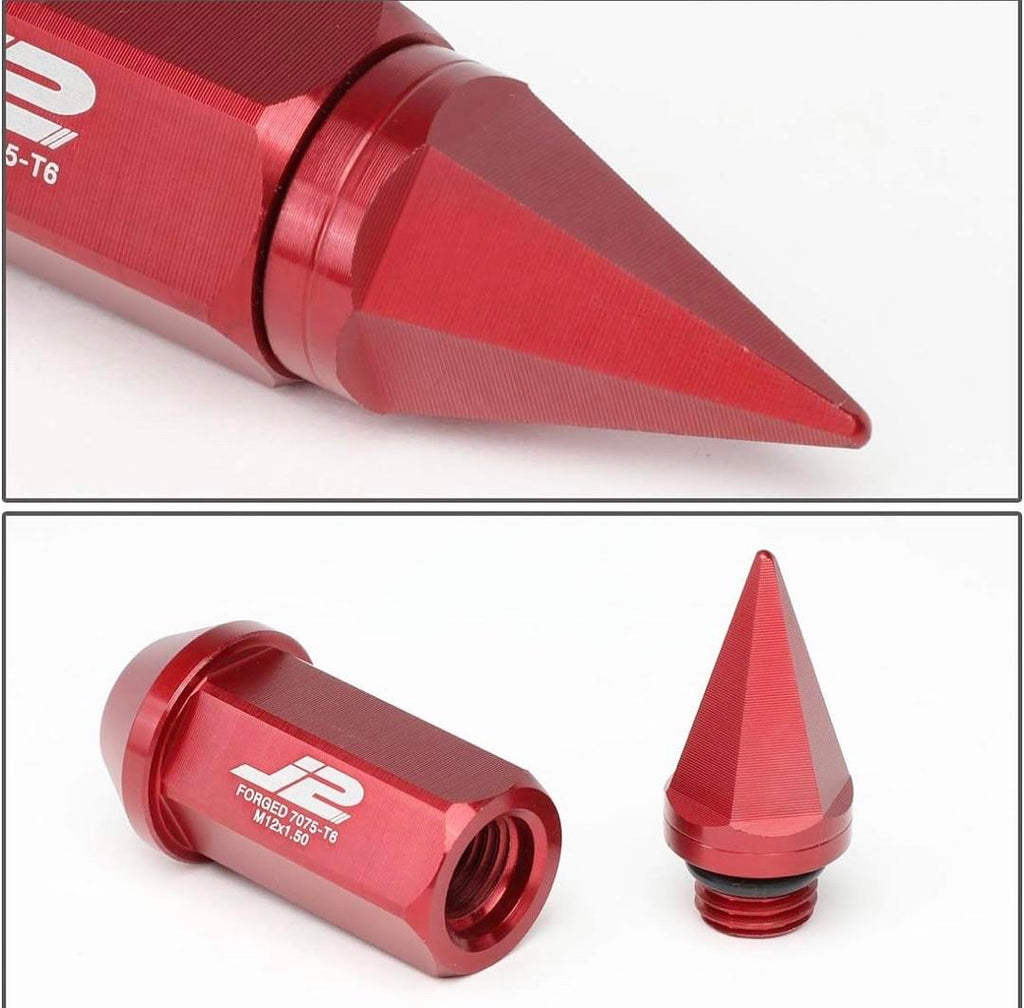 RED 7075 ALUMINUM M12 X 1.5 20PCS L: 75MM SPIKY CAP LUG NUT W/ADAPTER