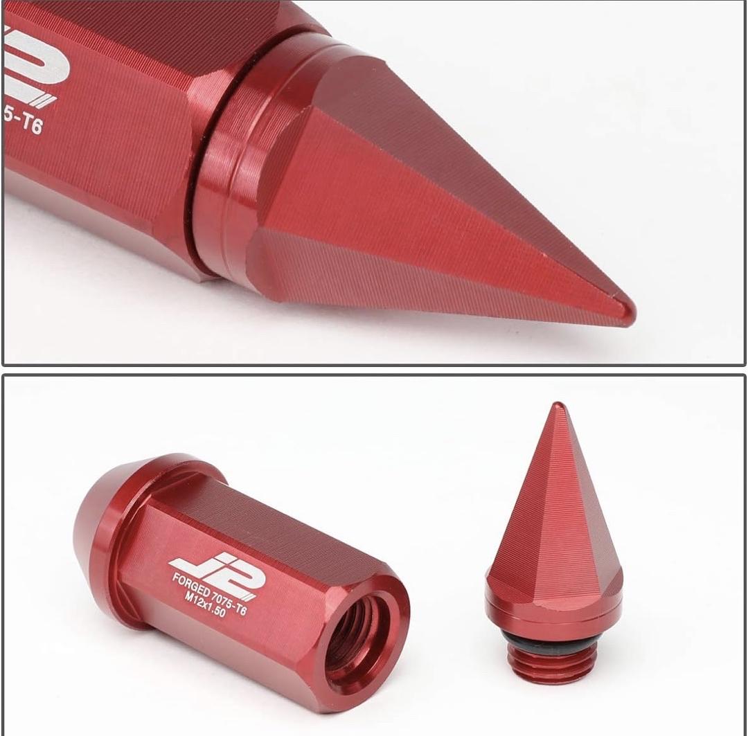 RED 7075 ALUMINUM M12 X 1.5 20PCS L: 75MM SPIKY CAP LUG NUT W/ADAPTER
