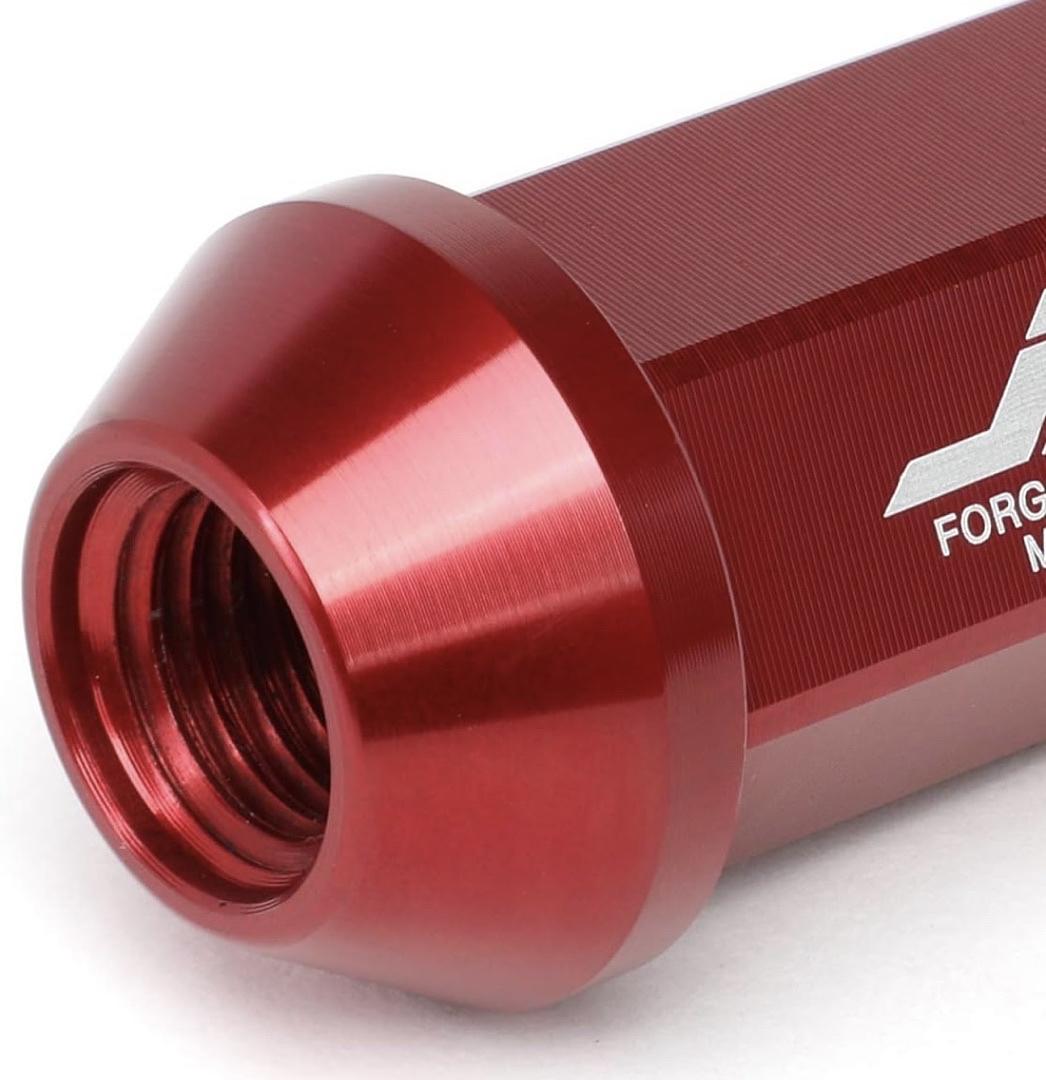 RED 7075 ALUMINUM M12 X 1.5 20PCS L: 75MM SPIKY CAP LUG NUT W/ADAPTER