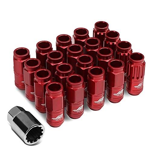 J2 ENGINEERING 7075 ALUMINUM RED M12 X 1.5 16PCS L: 50MM OPEN END LUG NUT W/4PCS LOCK+KEY