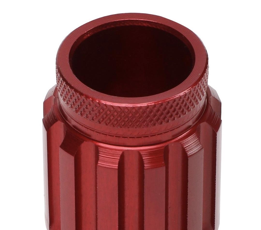 J2 ENGINEERING 7075 ALUMINUM RED M12 X 1.5 16PCS L: 50MM OPEN END LUG NUT W/4PCS LOCK+KEY