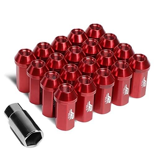 7075 ALUMINUM RED M12X1.5 20PCS L: 50MM CLOSE-END LUG NUTS W/ADAPTER