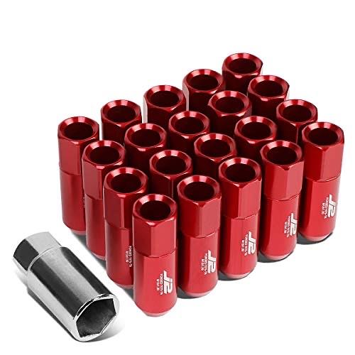 7075 ALUMINUM RED M12 X 1.5 20PCS L: 60MM OPEN END LUG NUT SET W/SOCKET ADAPTER