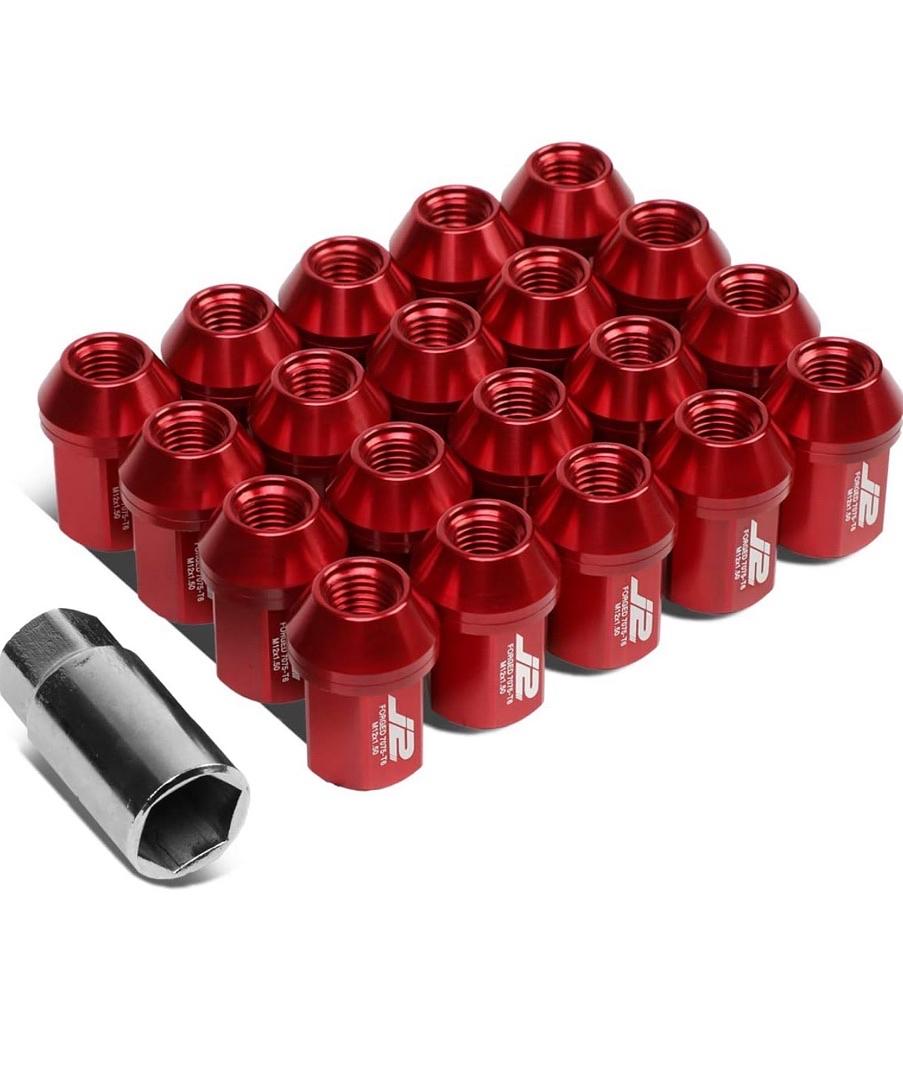 J2 ENGINEERING 7075 ALUMINUM RED M12 X 1.5 20PCS L: 35MM CLOSE END LUG NUT W/SOCKET ADAPTER
