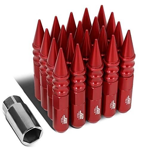7075 ALUMINUM RED M12 X 1.5 20PCS L: 123MM SPIKY CAP LUG NUT W/SOCKET ADAPTER