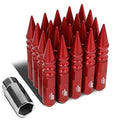 7075 ALUMINUM RED M12 X 1.5 20PCS L: 123MM SPIKY CAP LUG NUT W/SOCKET ADAPTER
