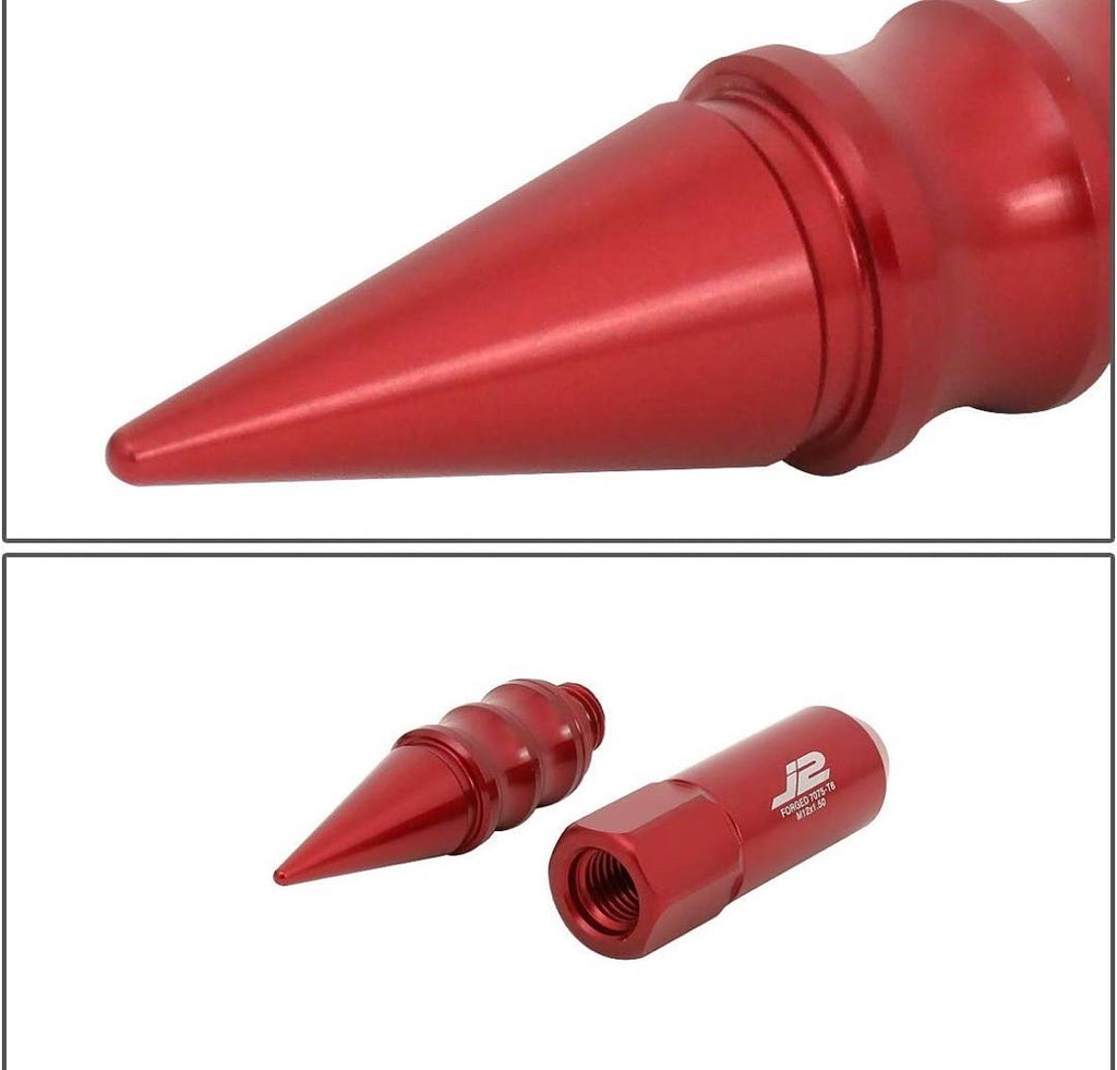 7075 ALUMINUM RED M12 X 1.5 20PCS L: 123MM SPIKY CAP LUG NUT W/SOCKET ADAPTER