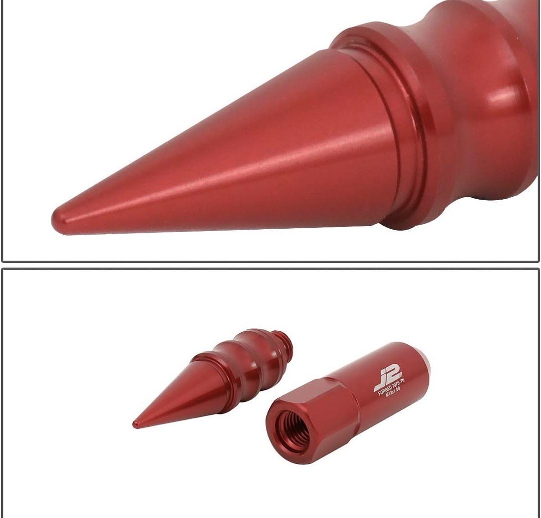 7075 ALUMINUM RED M12 X 1.5 20PCS L: 123MM SPIKY CAP LUG NUT W/SOCKET ADAPTER