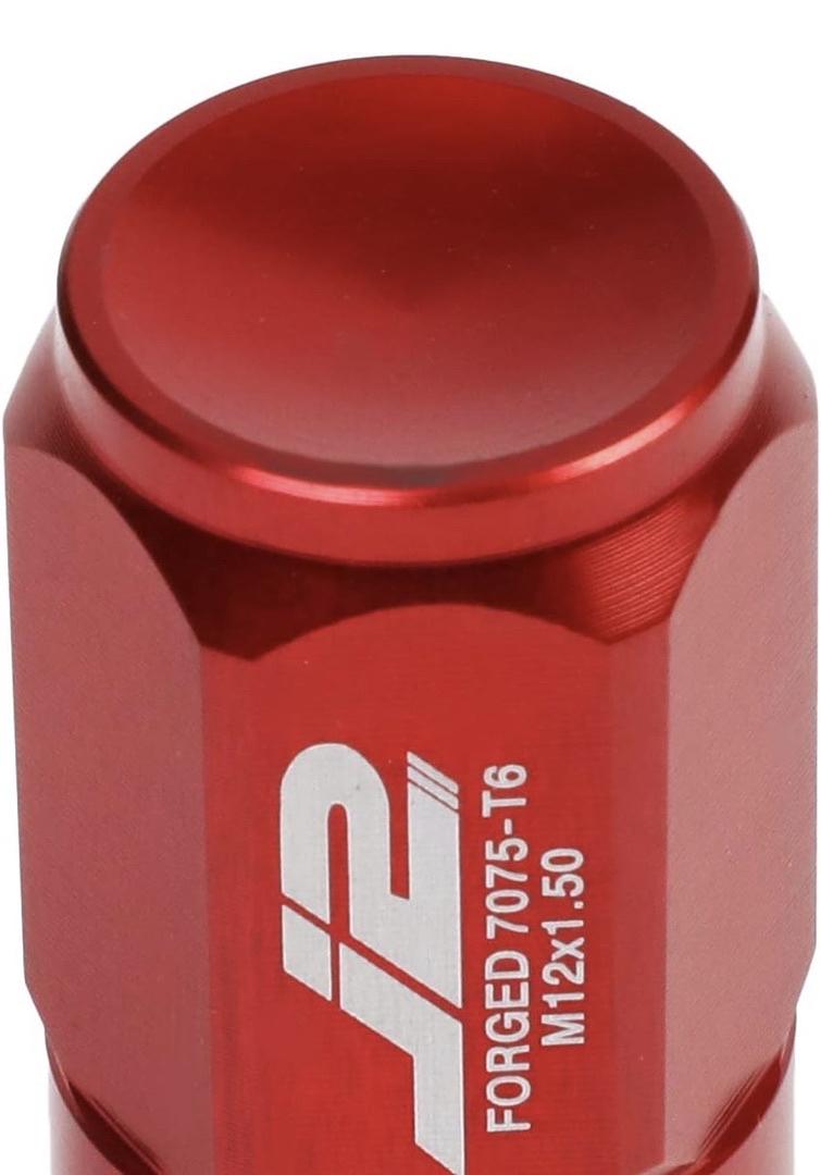 7075 ALUMINUM RED M12 X 1.5 20PCS L: 50MM CLOSE END LUG NUT W/SOCKET ADAPTER