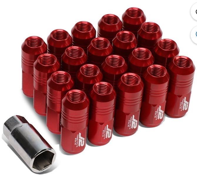 7075 ALUMINUM RED M12 X 1.5 20PCS L: 50MM CLOSE END LUG NUT W/SOCKET ADAPTER
