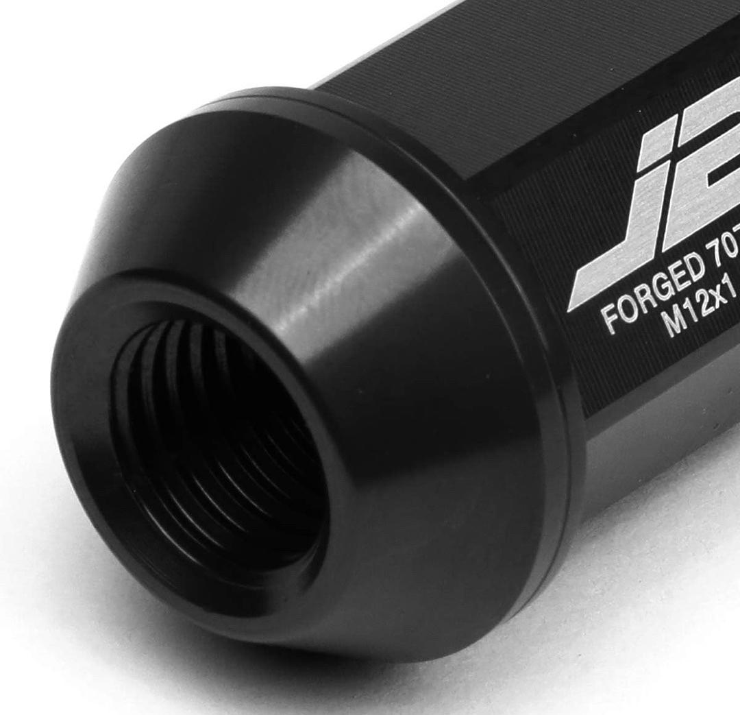 7075 -T6 FORGED ALUMINUM M12X1.5 20PCS 44MM HEIGHT OPEN -END LUG NUT SET W / SOCKET ADAPTER (BLACK)
