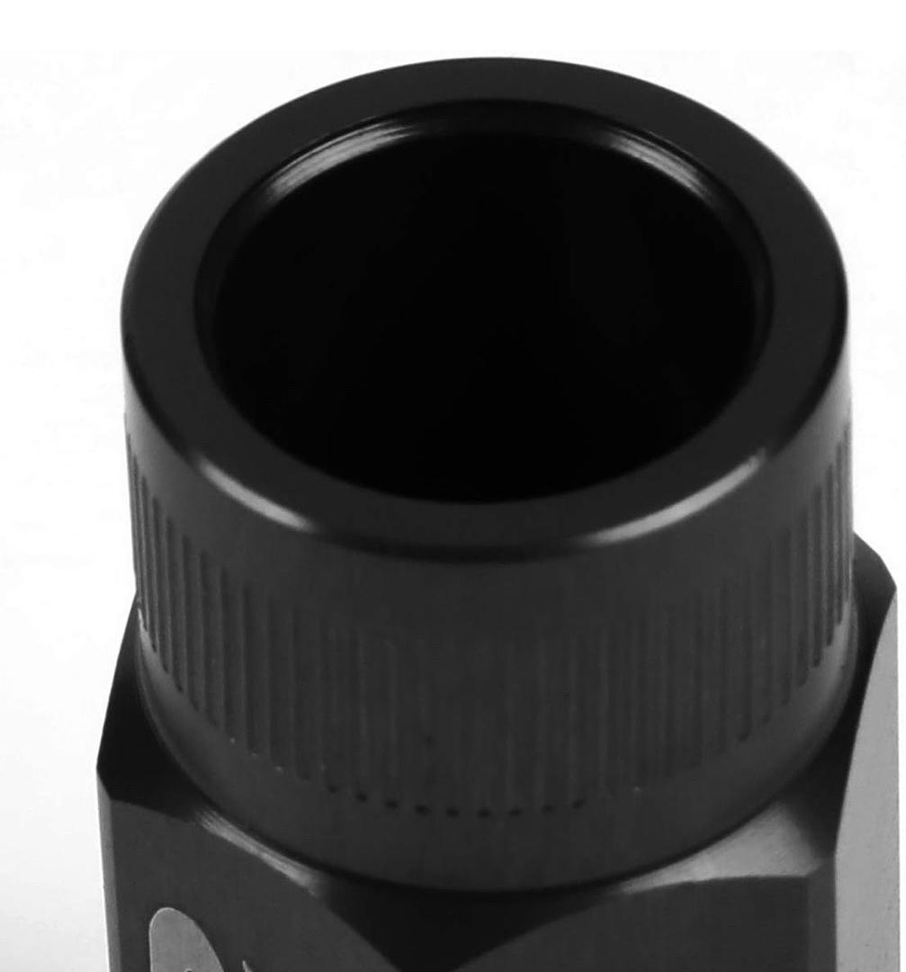 7075 -T6 FORGED ALUMINUM M12X1.5 20PCS 44MM HEIGHT OPEN -END LUG NUT SET W / SOCKET ADAPTER (BLACK)