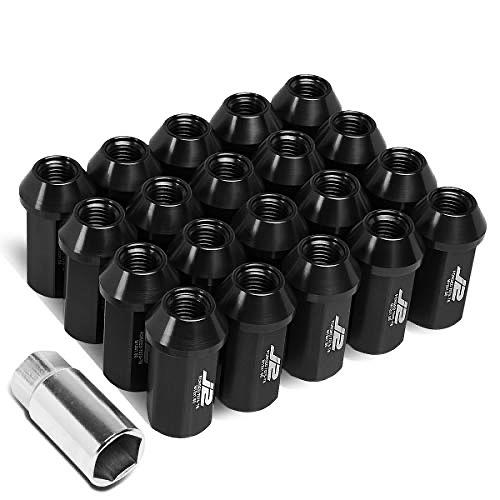 BLACK 7075 ALUMINUM M12 X 1.5 20PCS L: 45MM OPEN-END LUG NUT W/ADAPTER