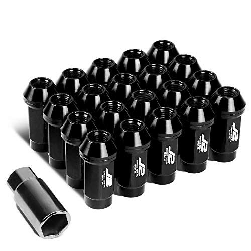 7075 ALUMINUM BLACK M12 X 1.5 20PCS L: 50MM CLOSE-END LUG NUT W/ADAPTER