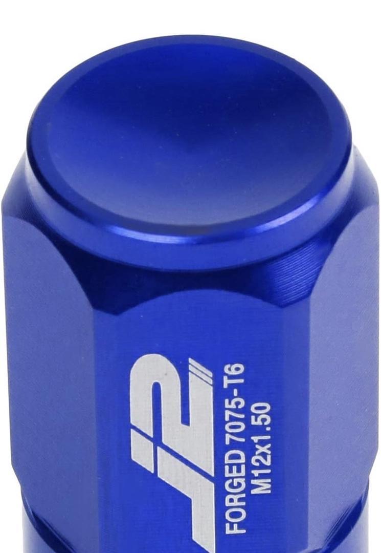 7075 ALUMINUM BLUE M12 X 1.5 20PCS L: 50MM CLOSE END LUG NUT W/SOCKET ADAPTER