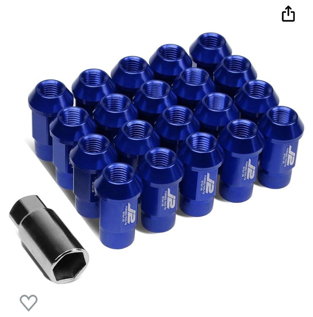 7075 ALUMINUM BLUE M12 X 1.5 20PCS L: 44MM OPEN END LUG NUT W/SOCKET ADAPTER
