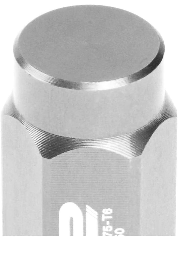 7075 ALUMINUM SILVER M12 X 1.5 20PCS L: 50MM CLOSE-END LUG NUT W/ADAPTER
