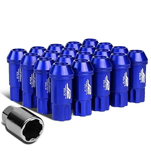 20PCS M12 X 1.25 7075-T6 ALUMINUM 50MM OPEN-END LUG NUT W/SOCKET KEY (BLUE)