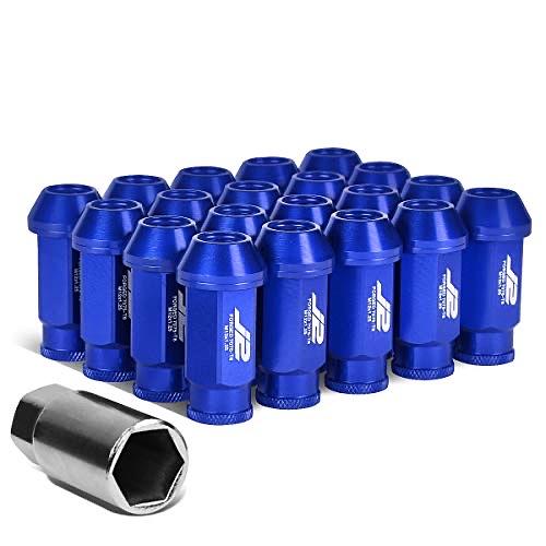 20PCS M12 X 1.25 7075-T6 ALUMINUM 50MM OPEN-END LUG NUT W/SOCKET ADAPTER KEY (BLUE)