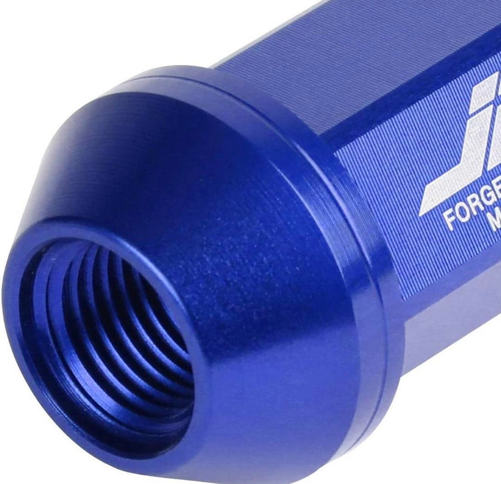 20PCS M12 X 1.25 7075-T6 ALUMINUM 50MM OPEN-END LUG NUT W/SOCKET ADAPTER KEY (BLUE)