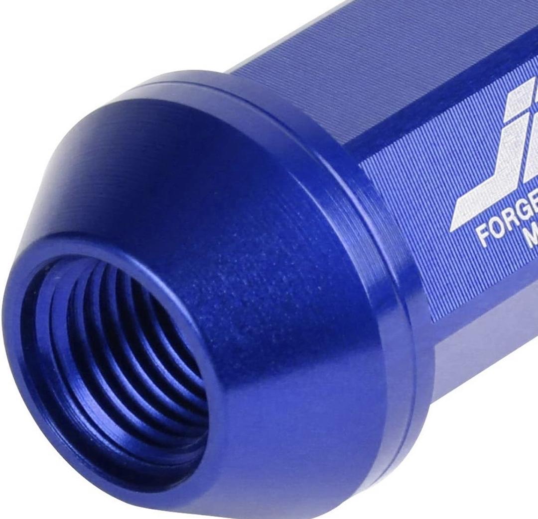 20PCS M12 X 1.25 7075-T6 ALUMINUM 50MM OPEN-END LUG NUT W/SOCKET ADAPTER KEY (BLUE)