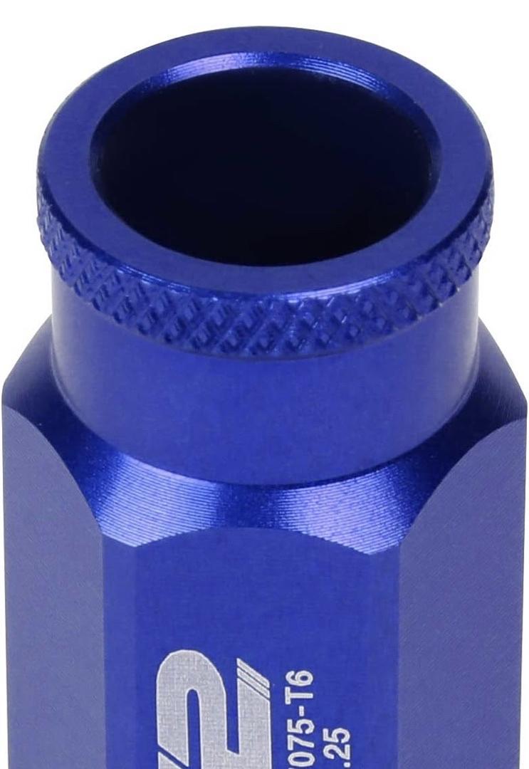 20PCS M12 X 1.25 7075-T6 ALUMINUM 50MM OPEN-END LUG NUT W/SOCKET ADAPTER KEY (BLUE)