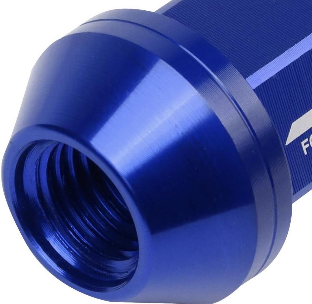 7075-T6 ALUMINUM M12 X 1.25 20PCS 35MM TALL CLOSE-END LUG NUT W/SOCKET ADAPTER BLUE
