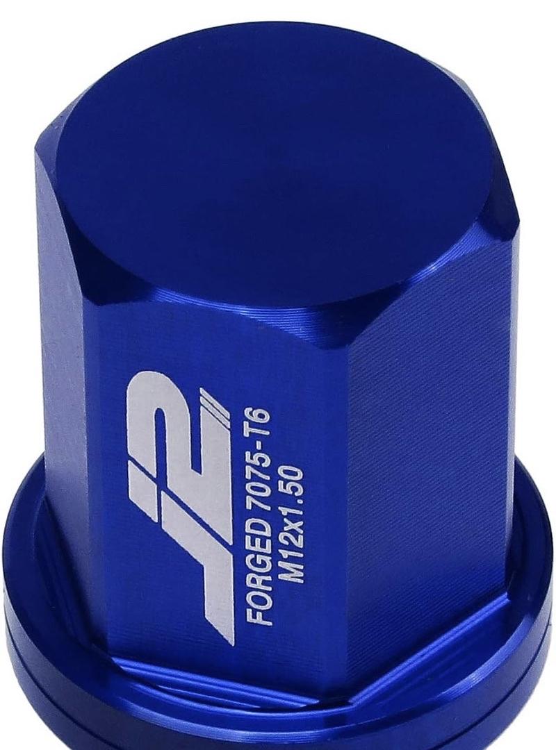 7075-T6 ALUMINUM M12 X 1.25 20PCS 35MM TALL CLOSE-END LUG NUT W/SOCKET ADAPTER BLUE