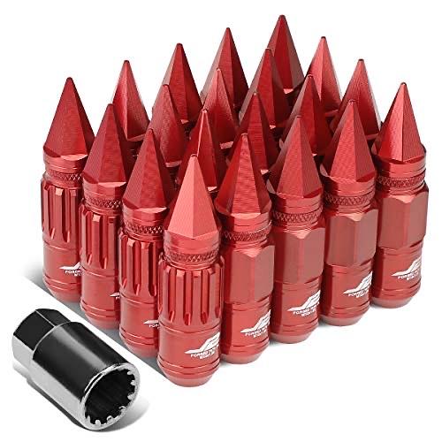 7075-T6 ALUMINUM M12 X 1.25 16PCS 80MM TALL SPIKY CAP LUG NUT W / 4PCS LOCK+KEY RED