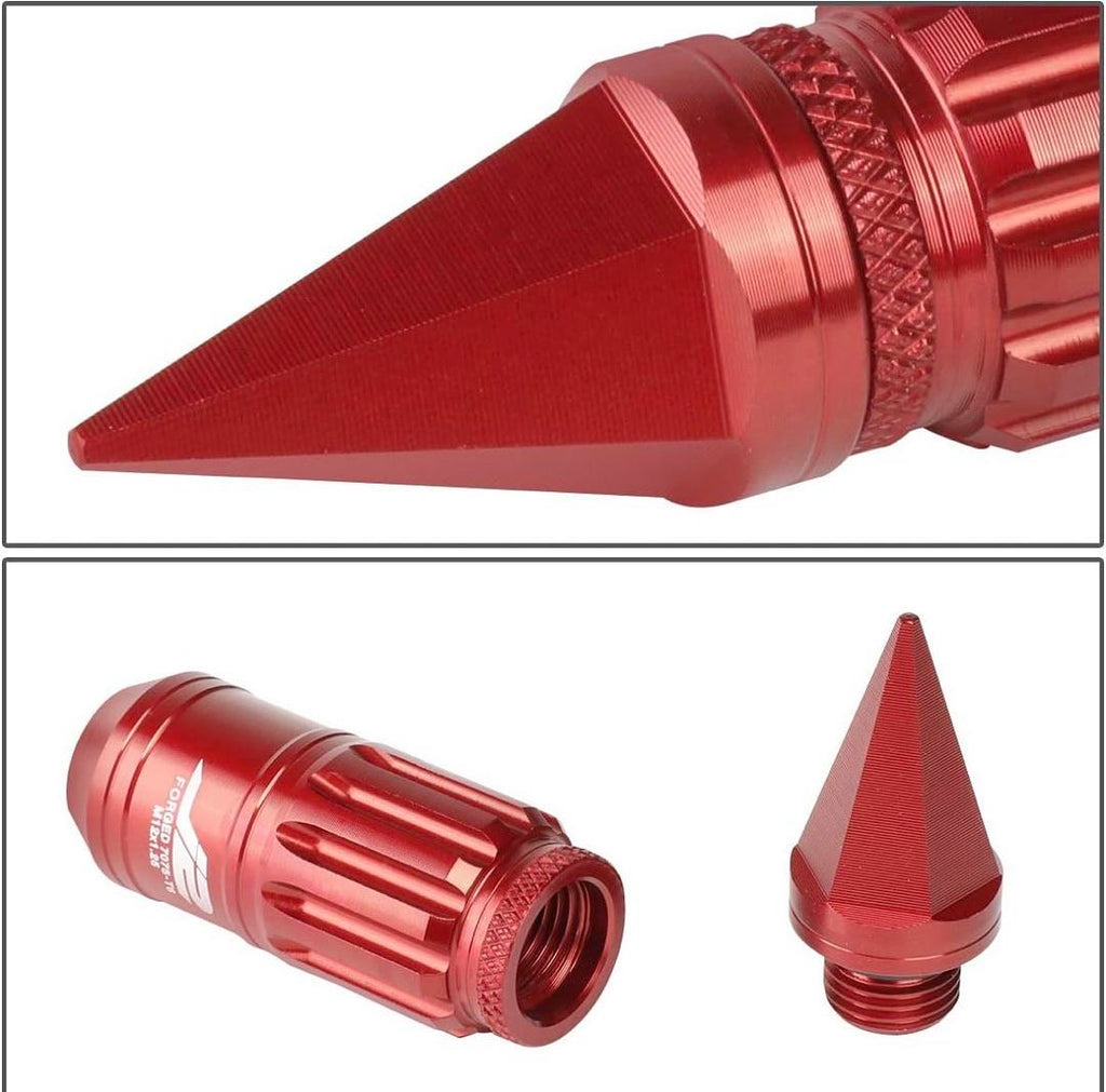 7075-T6 ALUMINUM M12 X 1.25 16PCS 80MM TALL SPIKY CAP LUG NUT W / 4PCS LOCK+KEY RED