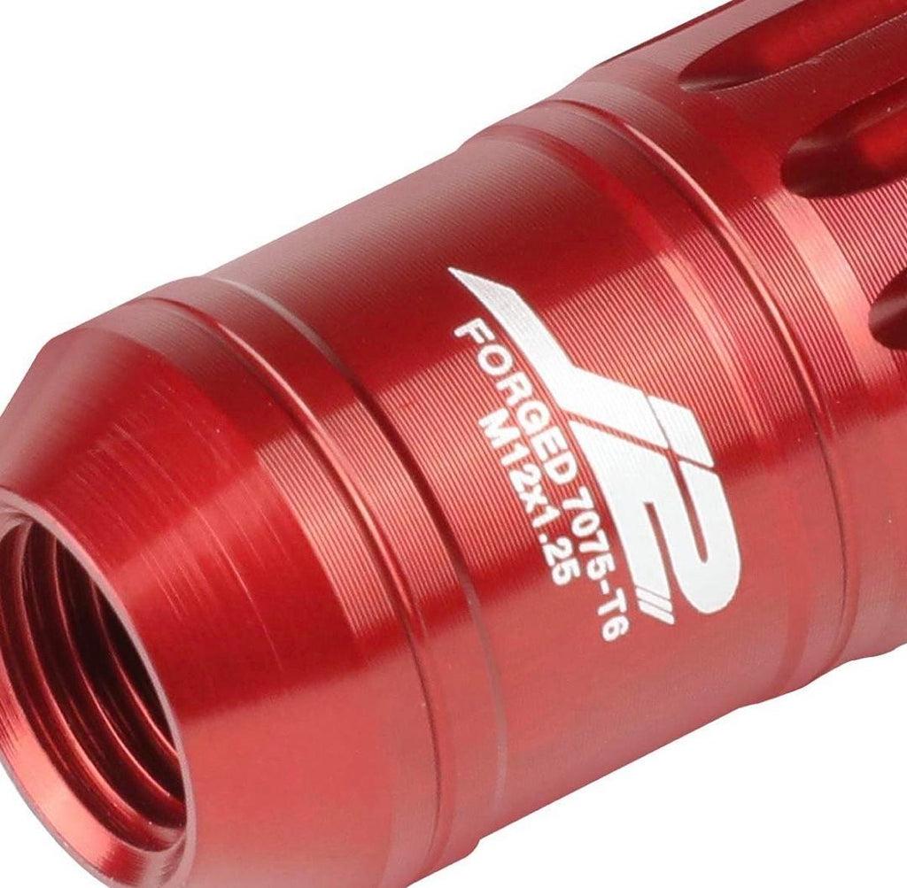 7075-T6 ALUMINUM M12 X 1.25 16PCS 80MM TALL SPIKY CAP LUG NUT W / 4PCS LOCK+KEY RED