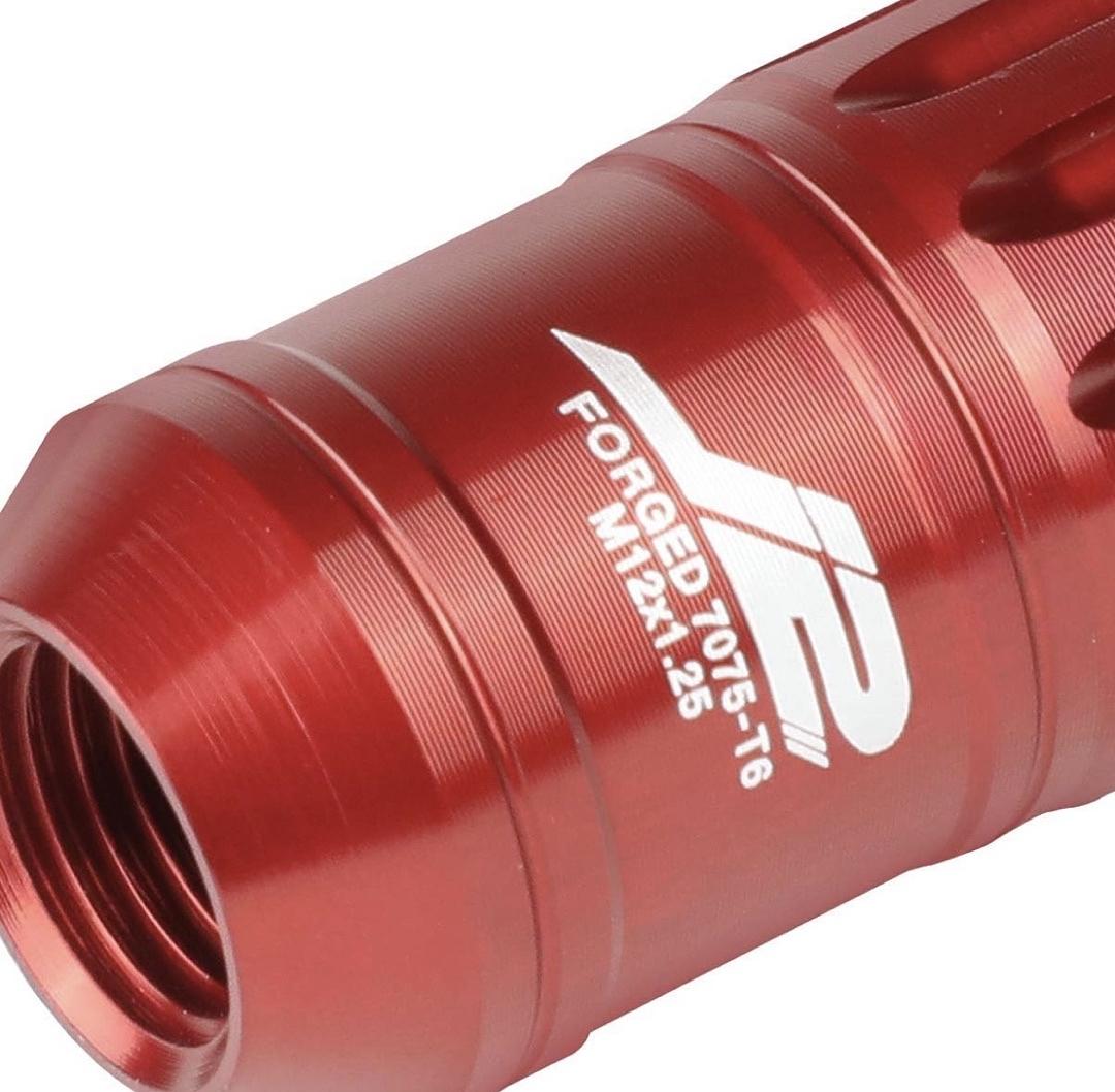 7075-T6 ALUMINUM M12 X 1.25 16PCS 80MM TALL SPIKY CAP LUG NUT W / 4PCS LOCK+KEY RED