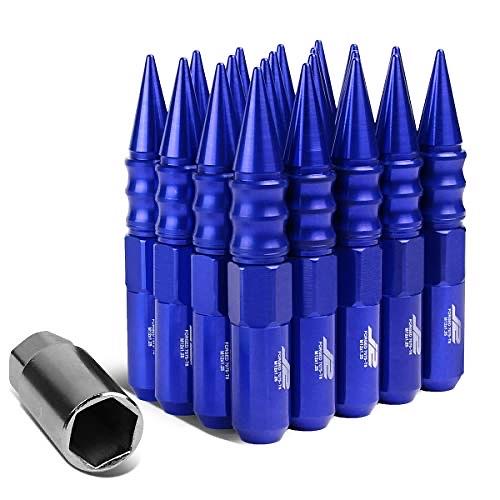 20PCS M12 X 1.25 7075-T6 ALUMINUM 123MM SPIKED CAP LUG NUT W/SOCKET ADAPTER (BLUE)