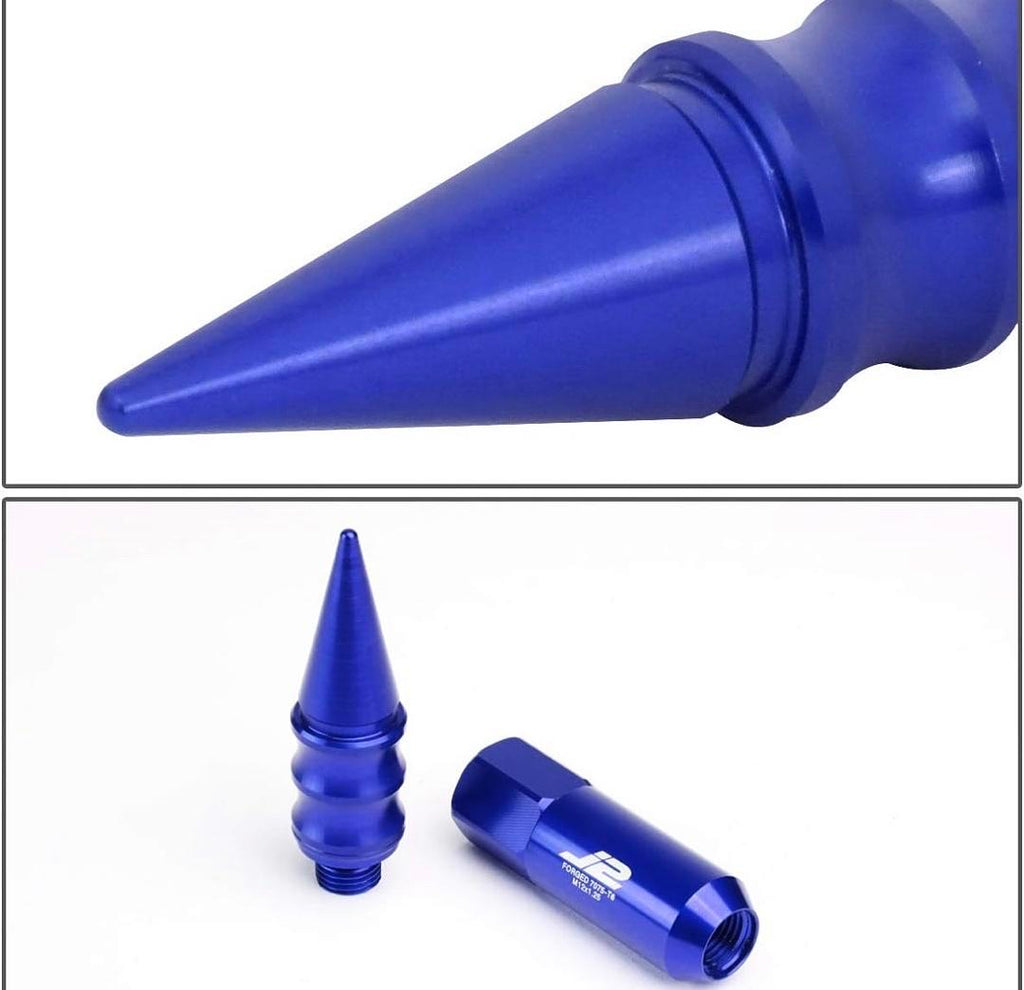 20PCS M12 X 1.25 7075-T6 ALUMINUM 123MM SPIKED CAP LUG NUT W/SOCKET ADAPTER (BLUE)