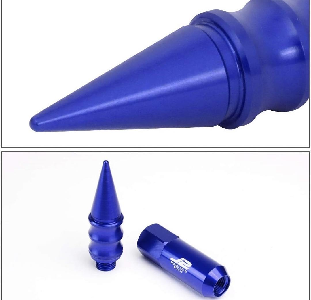 20PCS M12 X 1.25 7075-T6 ALUMINUM 123MM SPIKED CAP LUG NUT W/SOCKET ADAPTER (BLUE)