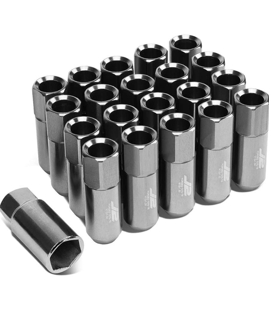 SILVER 7075 ALUMINUM M12X1.5 20PCS L: 60MM OPEN END LUG NUT W/SOCKET ADAPTER