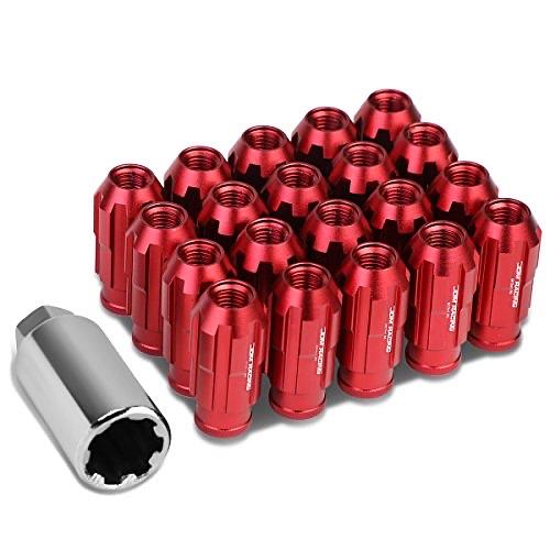 20PCS M12 X 1.5 OPEN END STYLE WHEEL LUG NUTS W/DEEP DRIVE EXTENSION ADAPTER, 24MM OD/50MM H, RED